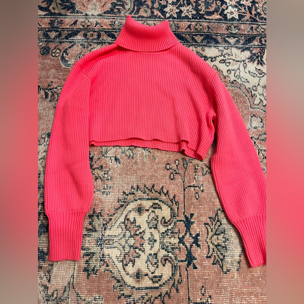 Bailey Rose Hot Pink Turtle Neck Cropped Sweater